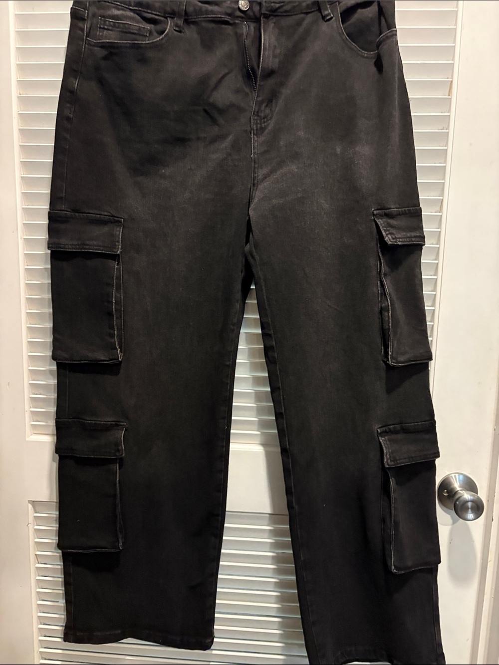 Ashley Stewart Black Cargo Jeans with Multi-Pocket Utility Style